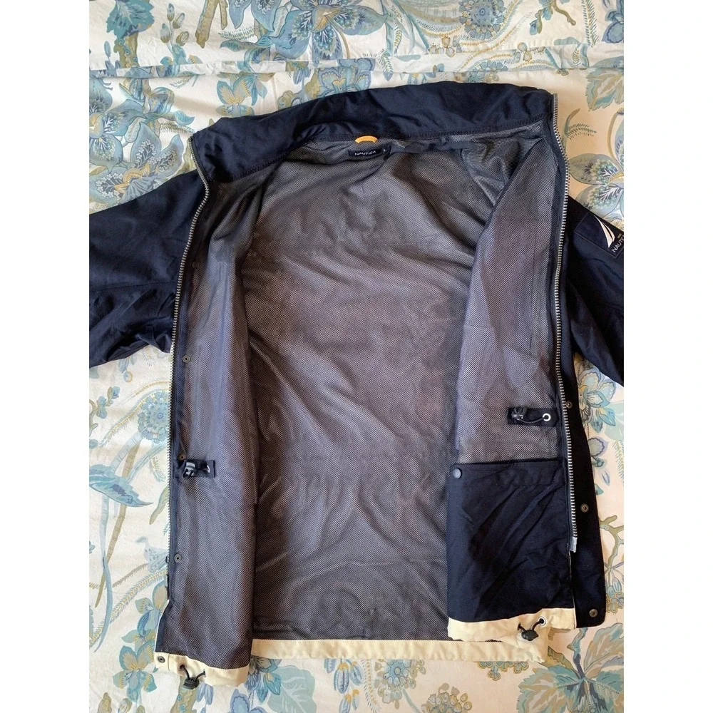 Vintage Nautica Mens Colorblock Sailing Jacket Navy‎ Cream Yachting Jacket / L